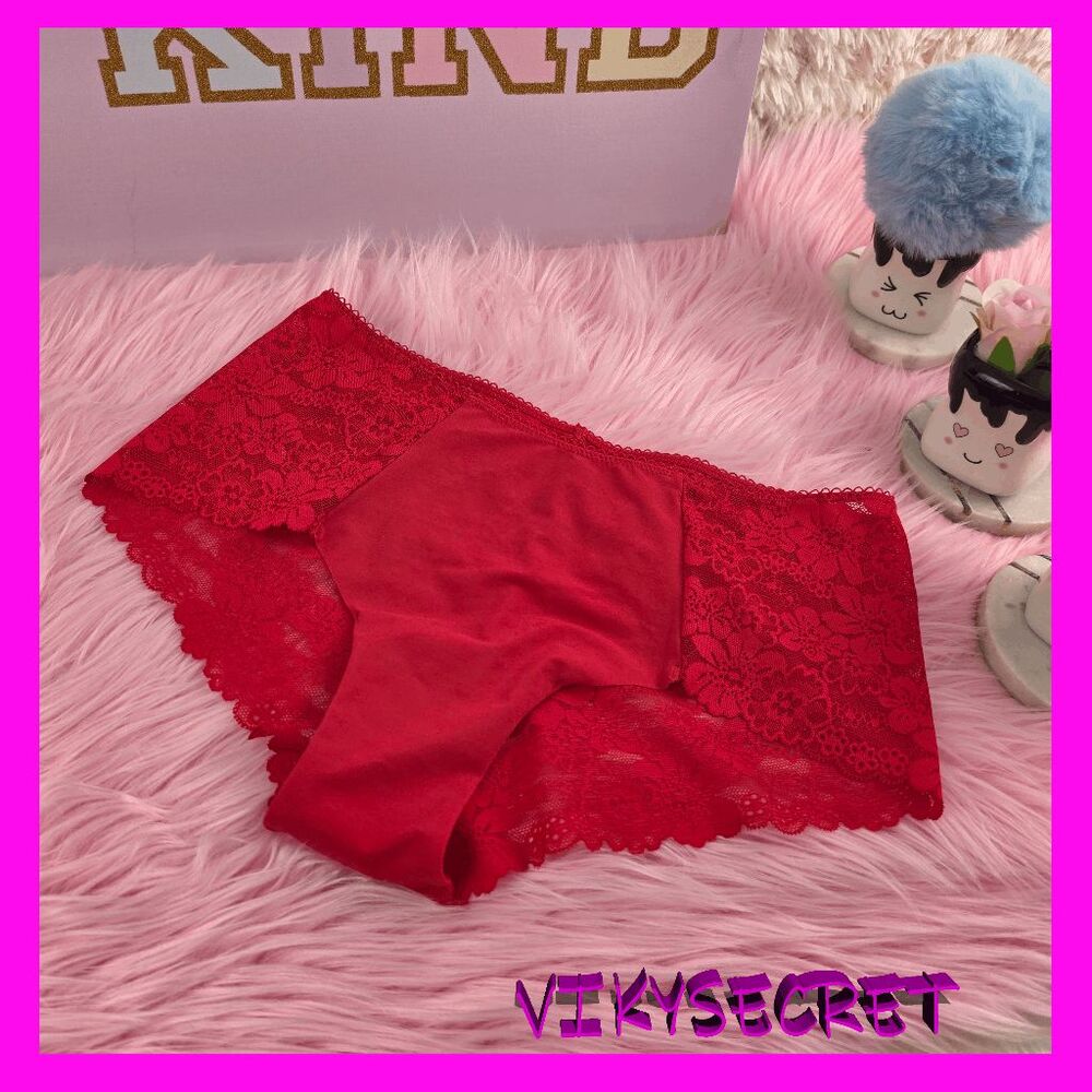 ❤️ NWT Victoria's Secret PINK Red Lace Cheeky Panty Large #7389 ❤️